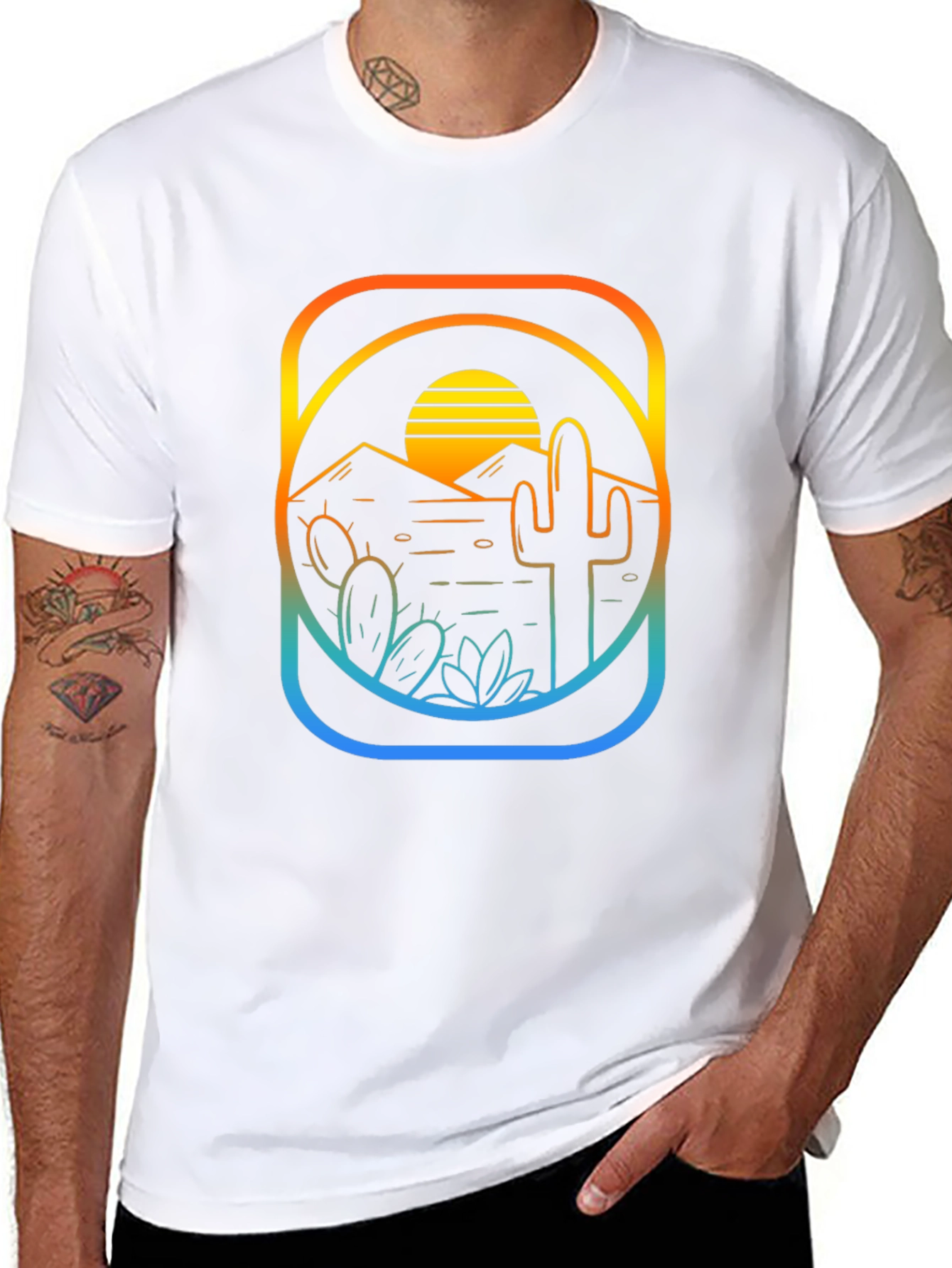 Sunset Cactus Graphic T-Shirt - Desert Vibes