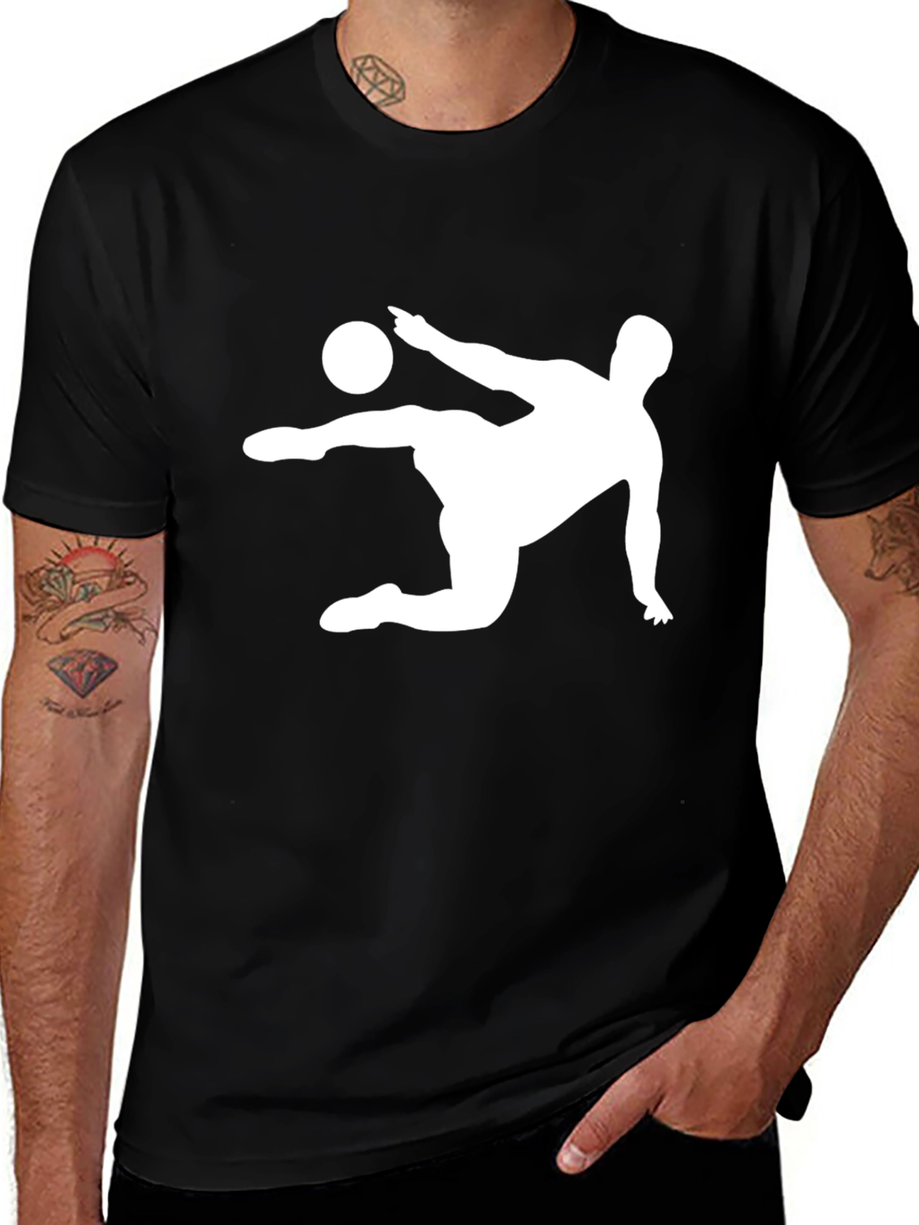 Mens Black T-Shirt - Soccer Kick Design