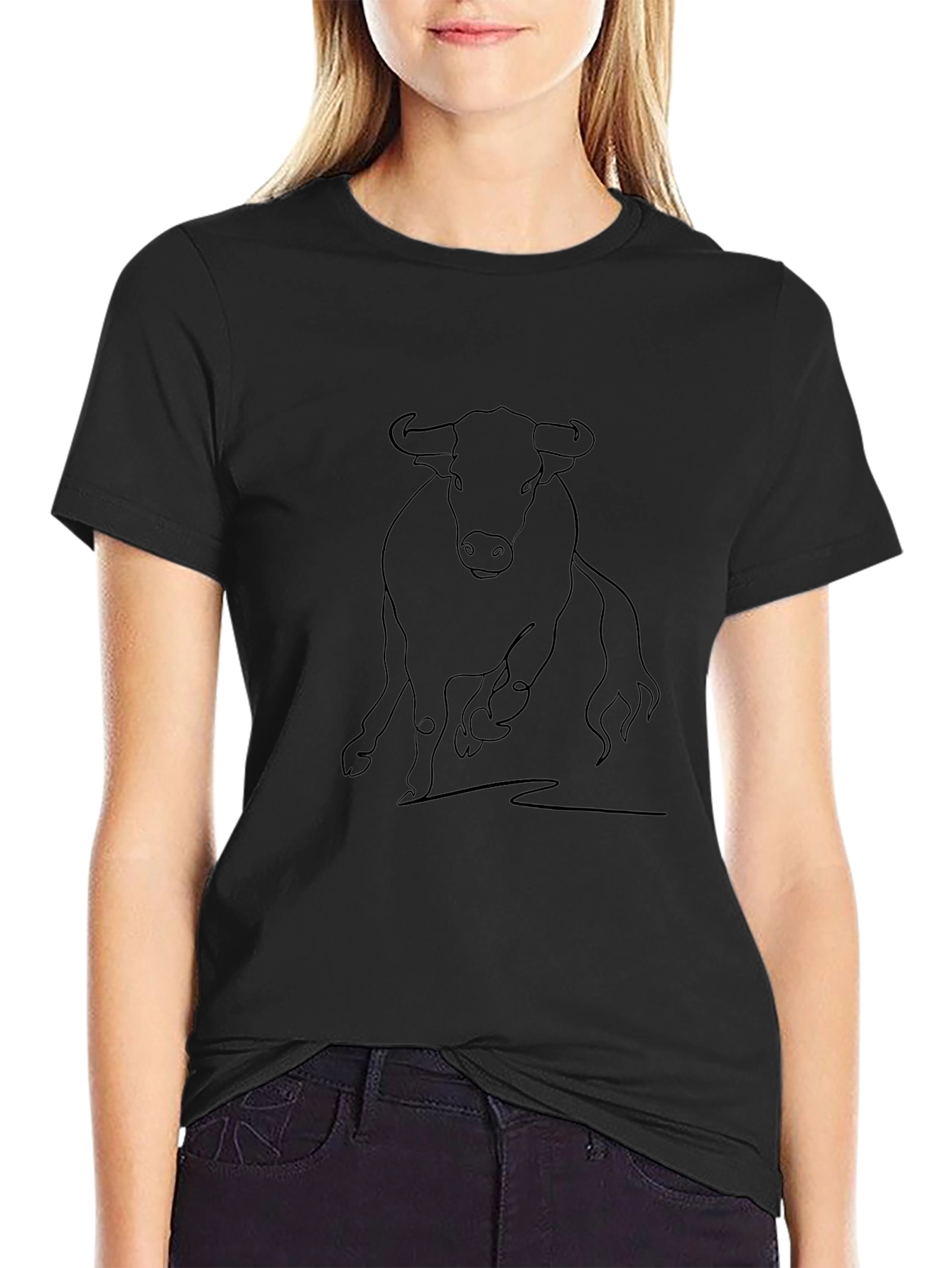 Bull Outline Graphic Tee - Stylish Black T-Shirt