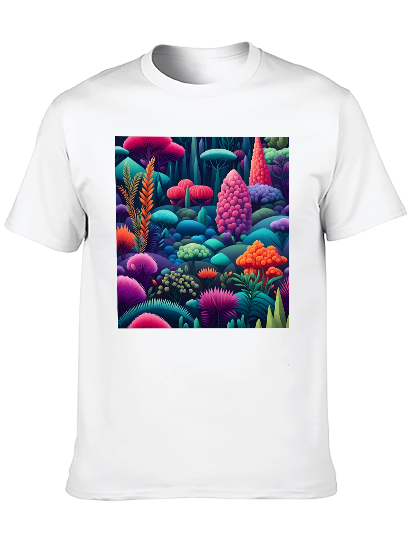 Vibrant Fungi Forest Print Black T-Shirt