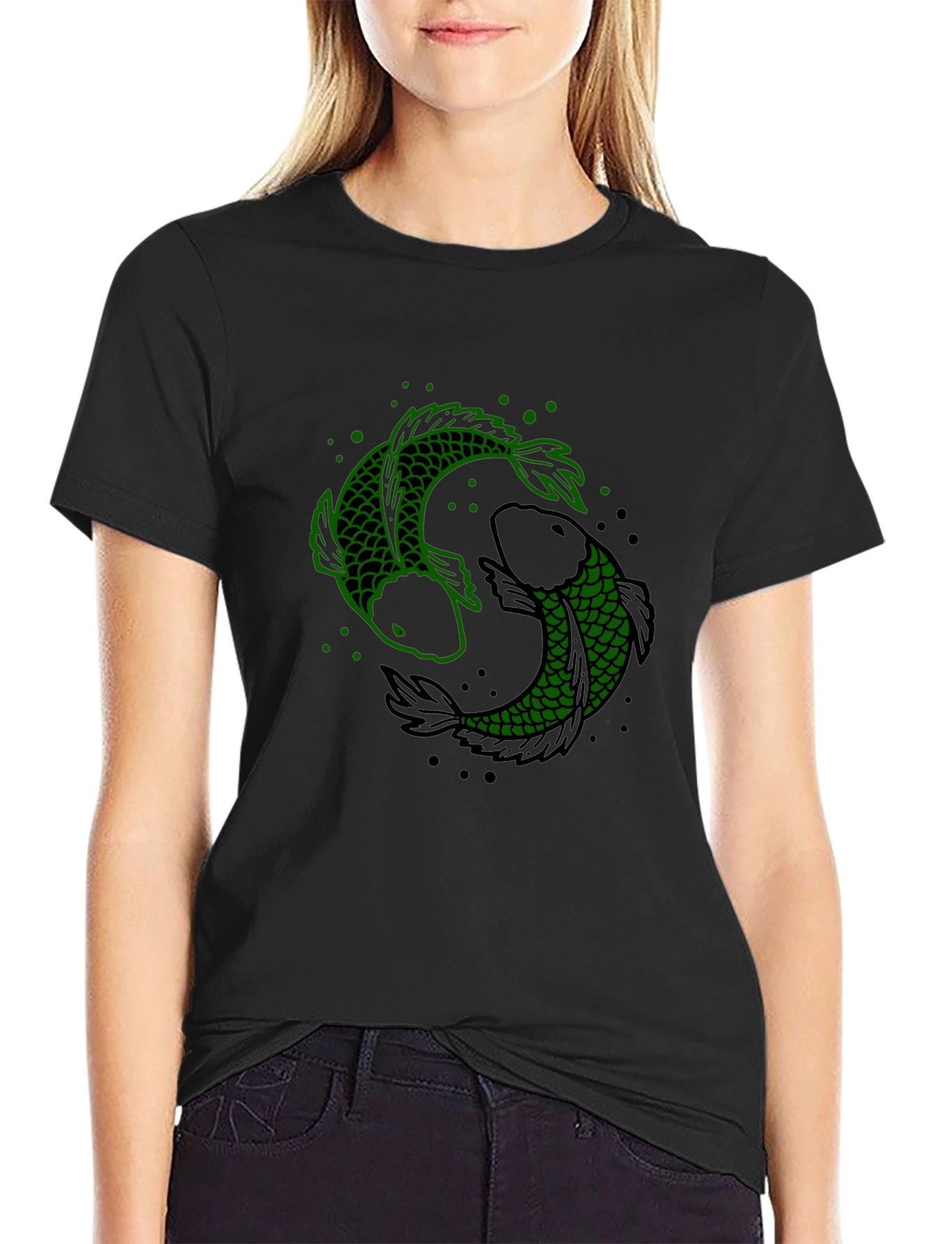 Yin Yang Koi Fish Graphic Tee - Black