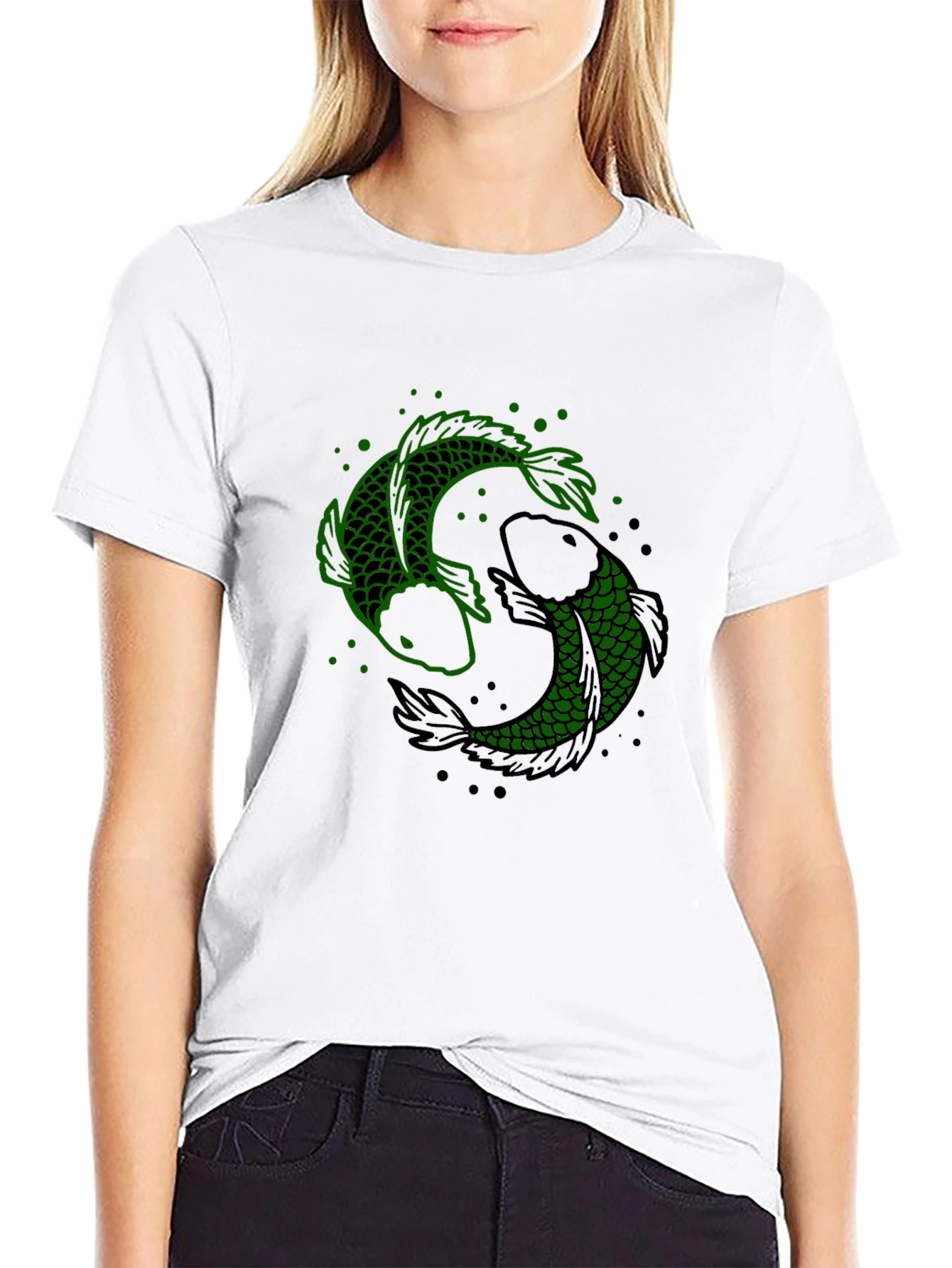 Yin Yang Koi Fish Graphic Tee - Black