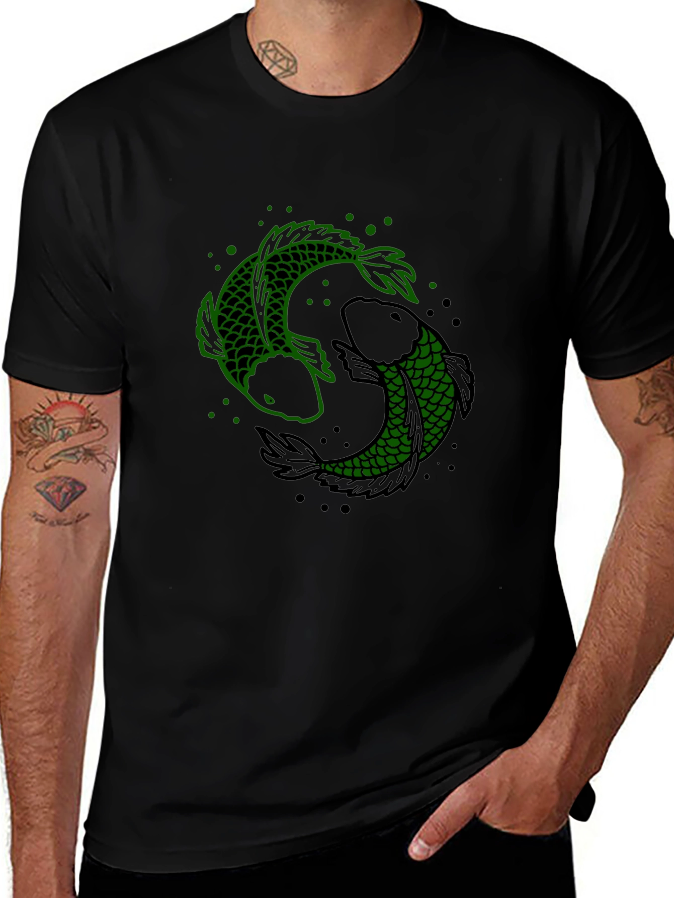 Yin Yang Koi Fish Graphic Tee - Black