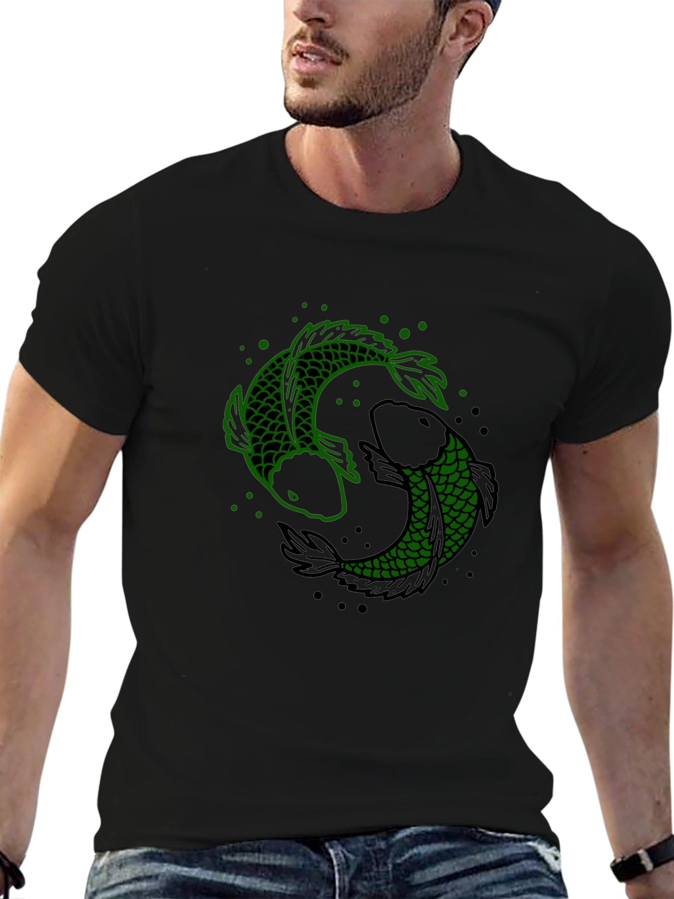 Yin Yang Koi Fish Graphic Tee - Black