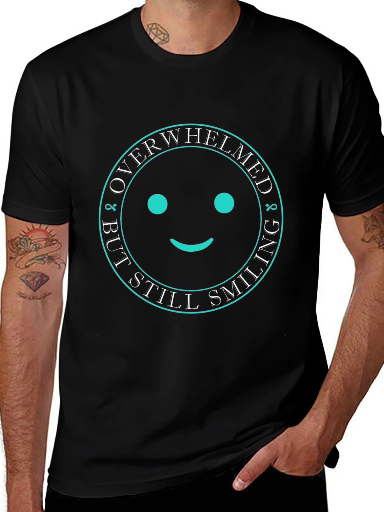 Overwhelmed But Still Smiling Black Graphic T-Shirt