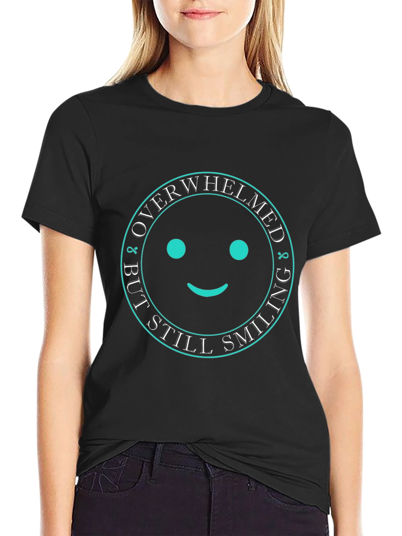 Overwhelmed But Still Smiling Black Graphic T-Shirt