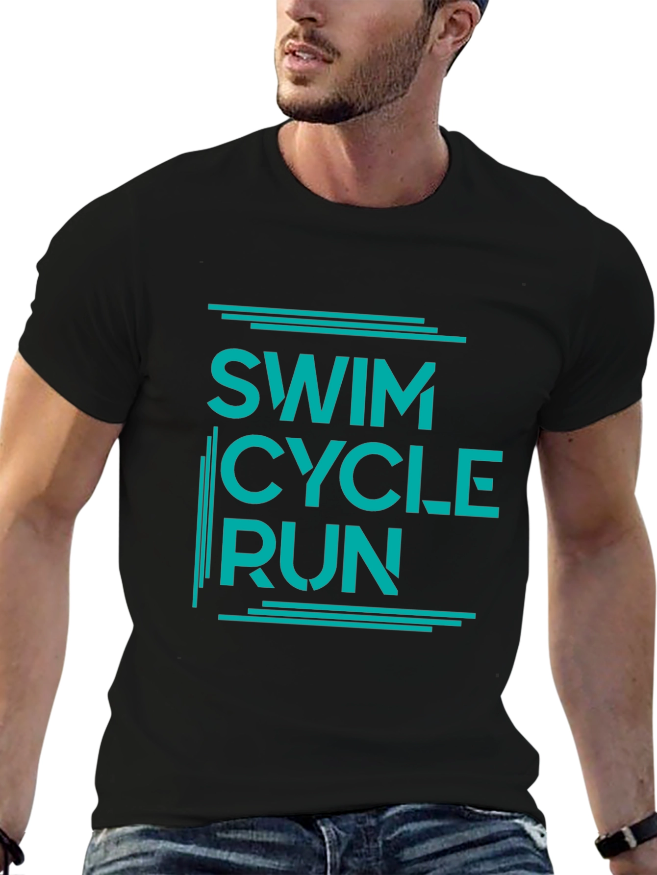 Swim Cycle Run Graphic T-Shirt - Black