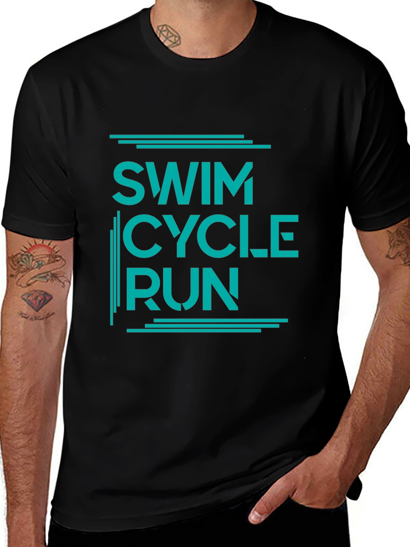 Swim Cycle Run Graphic T-Shirt - Black