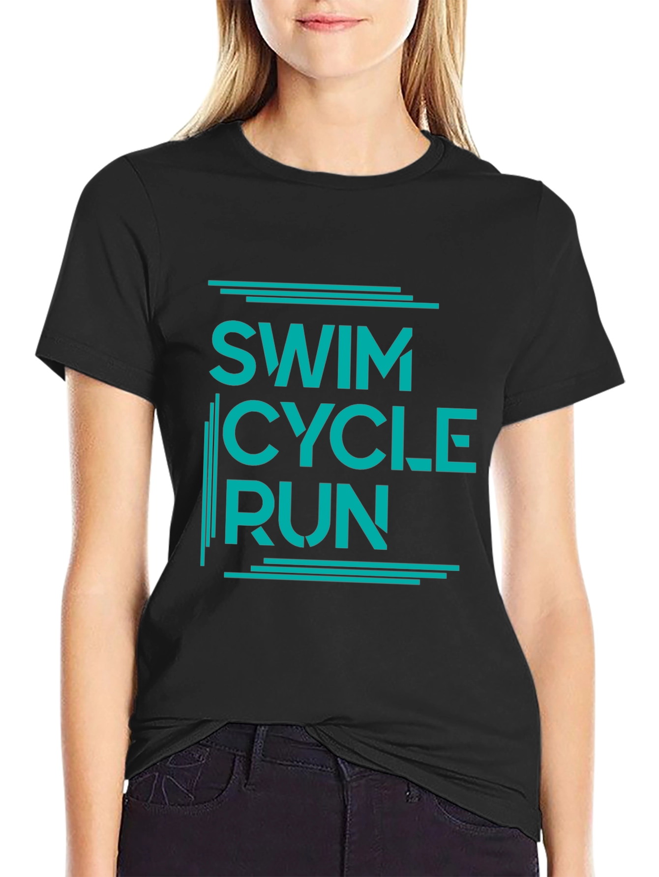 Swim Cycle Run Graphic T-Shirt - Black