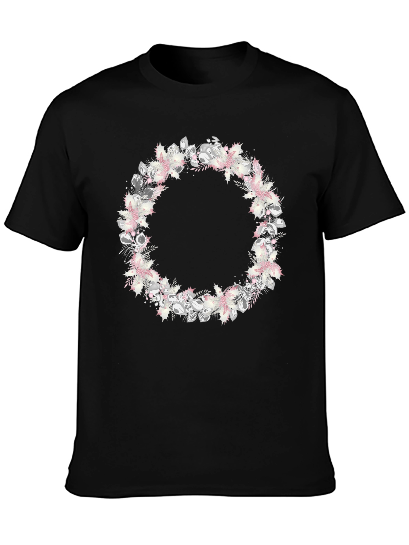 Floral Wreath Graphic Black T-Shirt