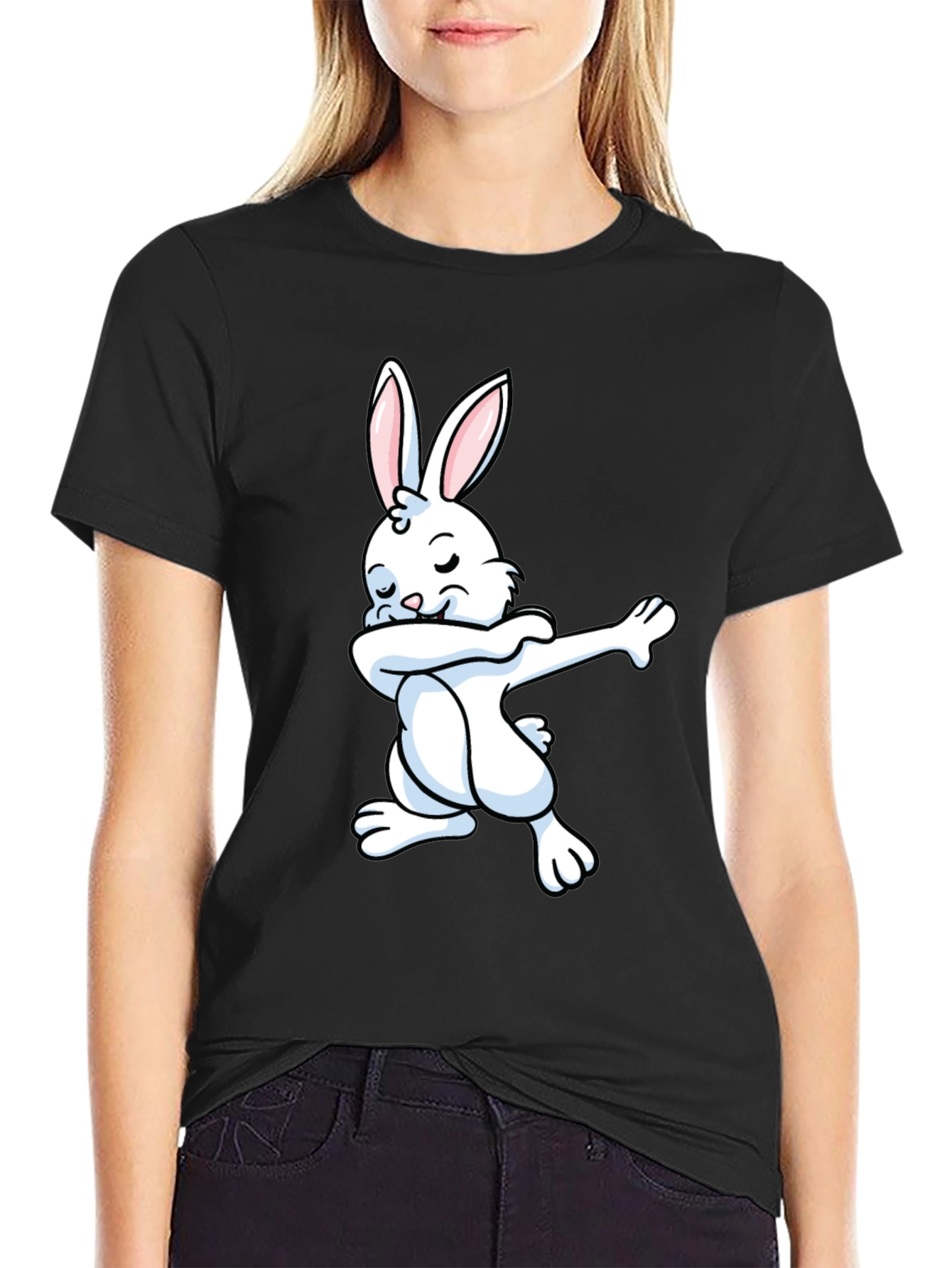 Dabbing Bunny T-Shirt - Black Cotton Blend