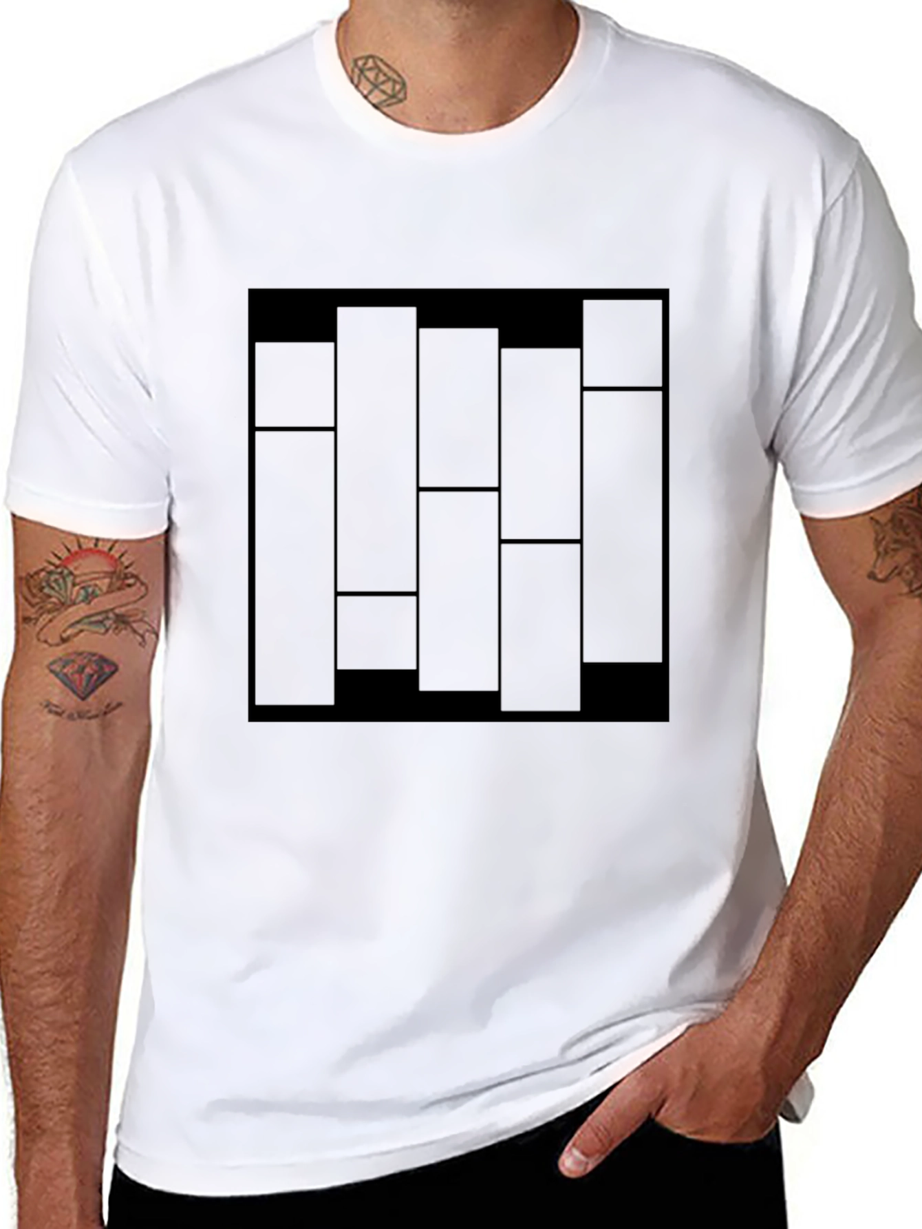 Modern Geometric Block Print Black T-Shirt