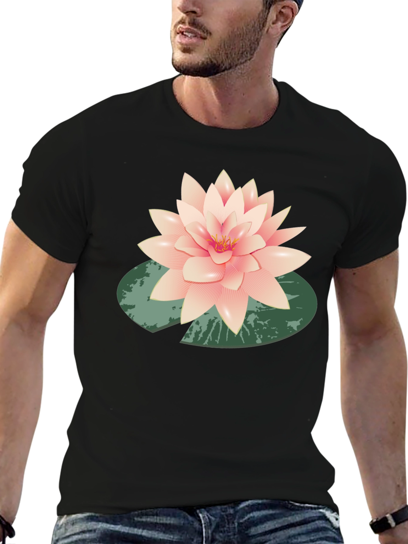 Lotus Flower Graphic Black T-Shirt