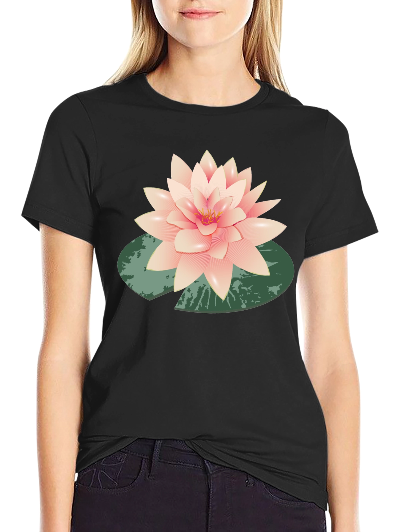 Lotus Flower Graphic Black T-Shirt