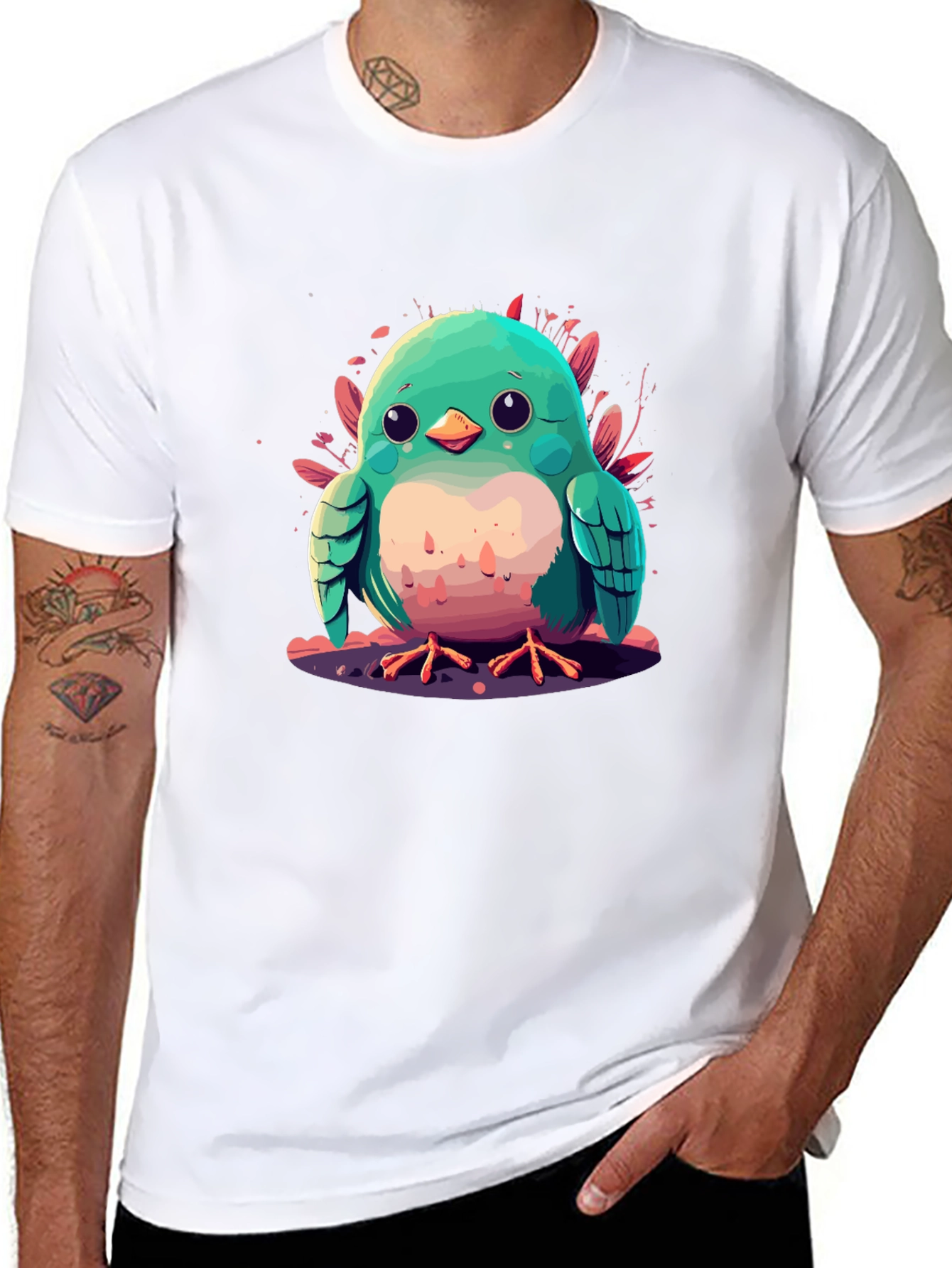 Cute Bird Graphic Black T-Shirt