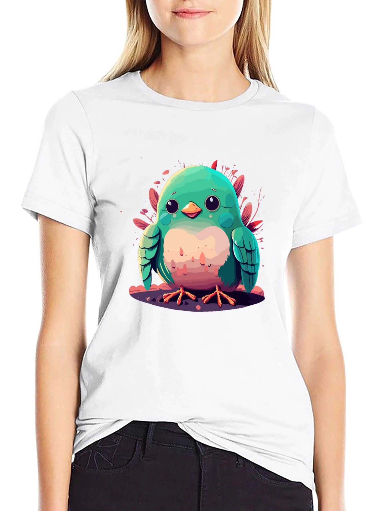 Cute Bird Graphic Black T-Shirt