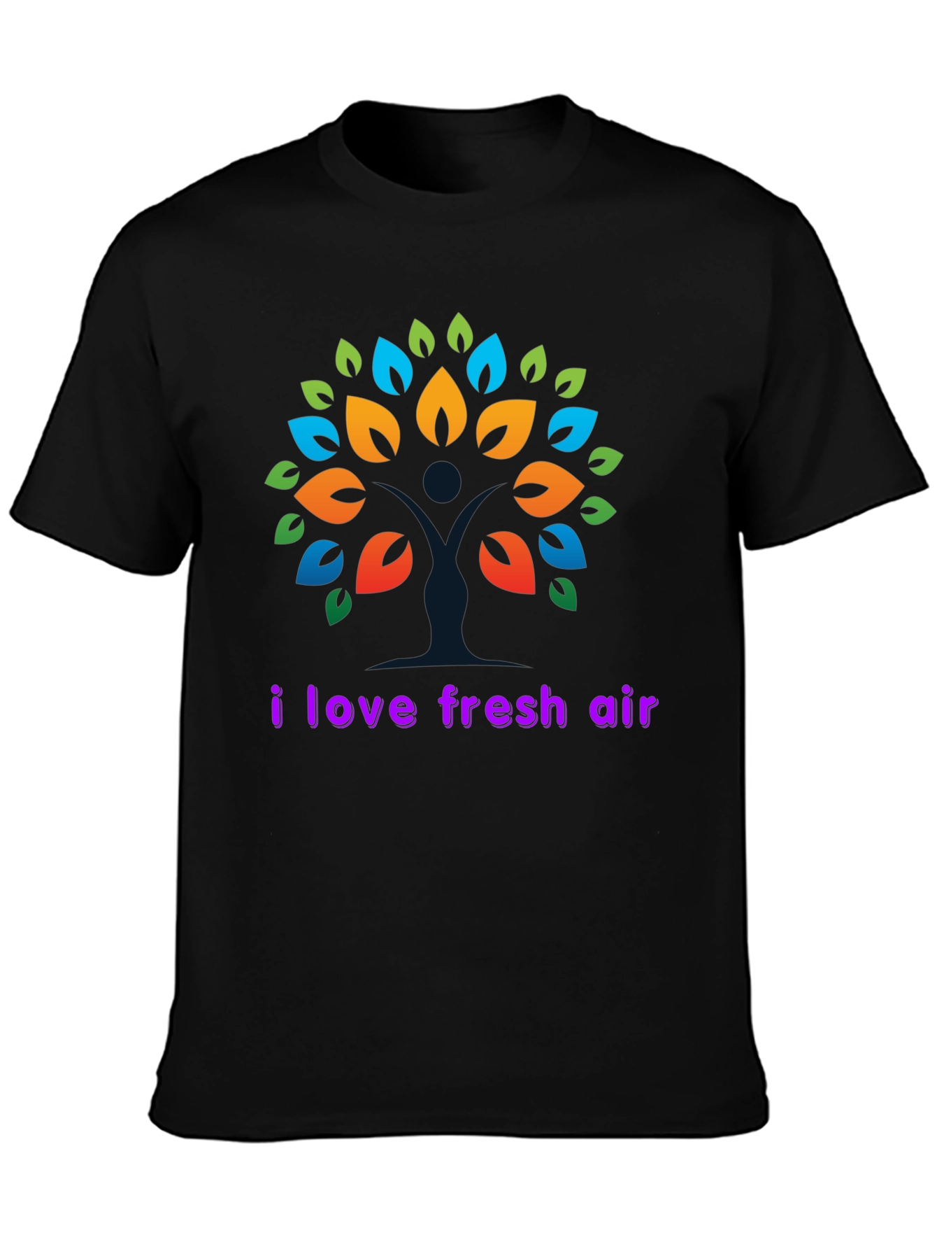 I Love Fresh Air Black T-Shirt - Tree Design