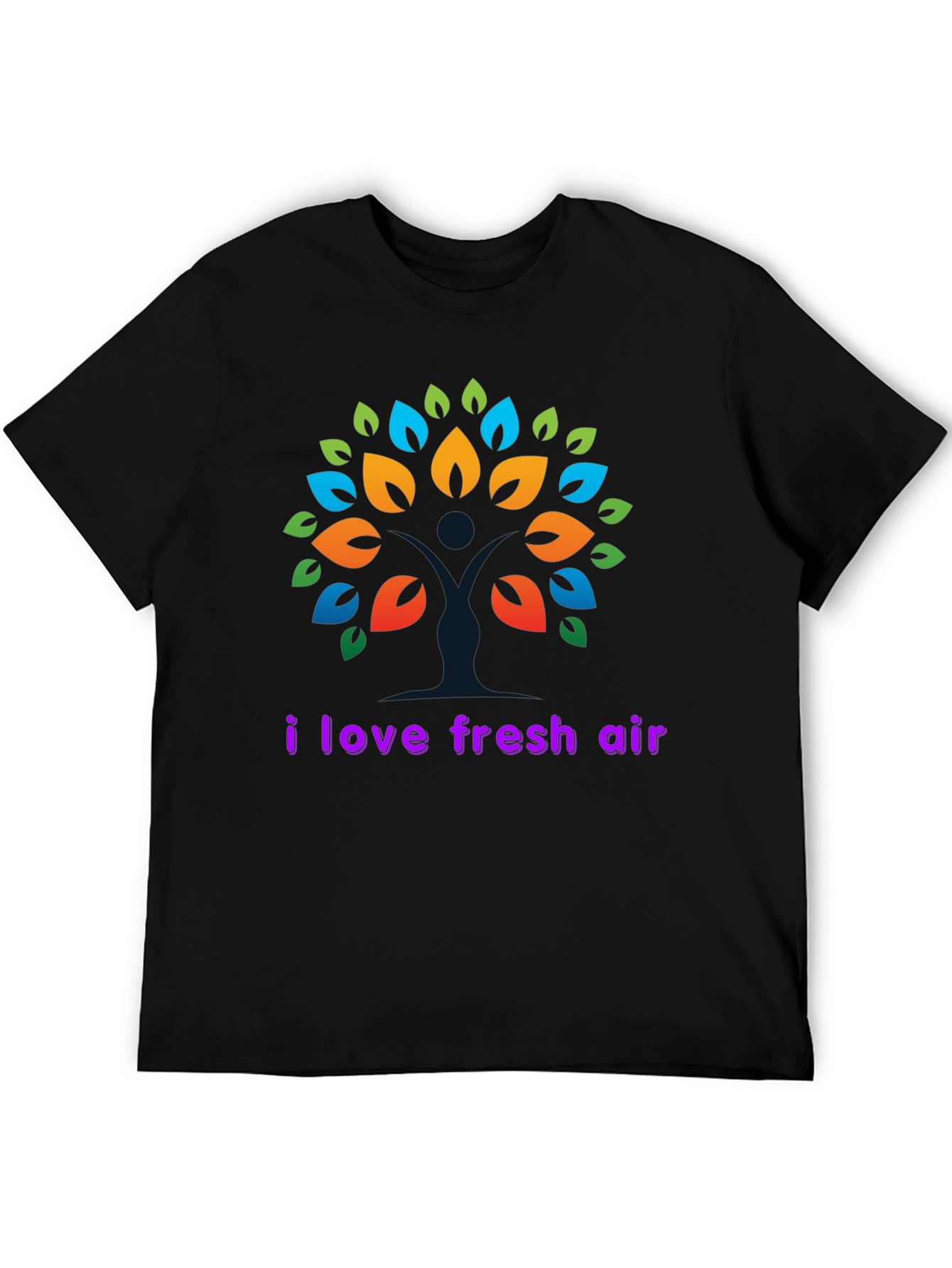 I Love Fresh Air Black T-Shirt - Tree Design