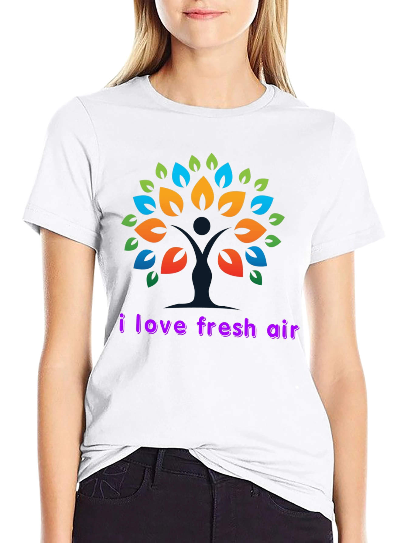 I Love Fresh Air Black T-Shirt - Tree Design
