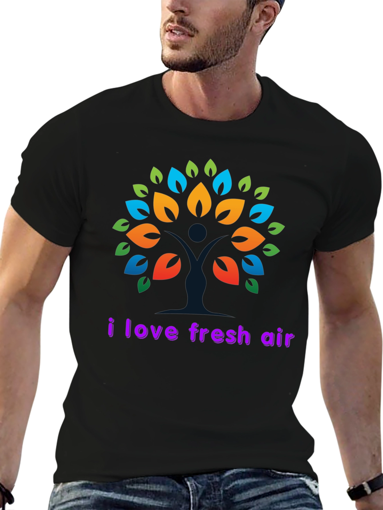 I Love Fresh Air Black T-Shirt - Tree Design