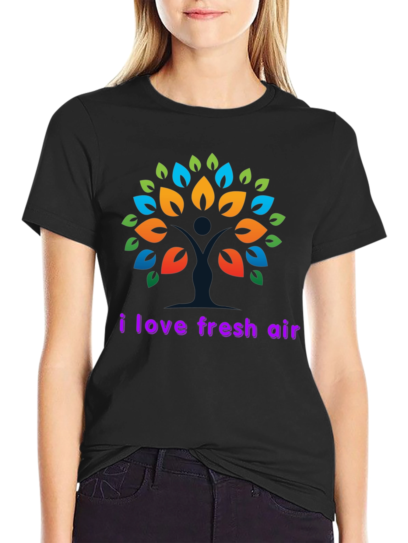 I Love Fresh Air Black T-Shirt - Tree Design