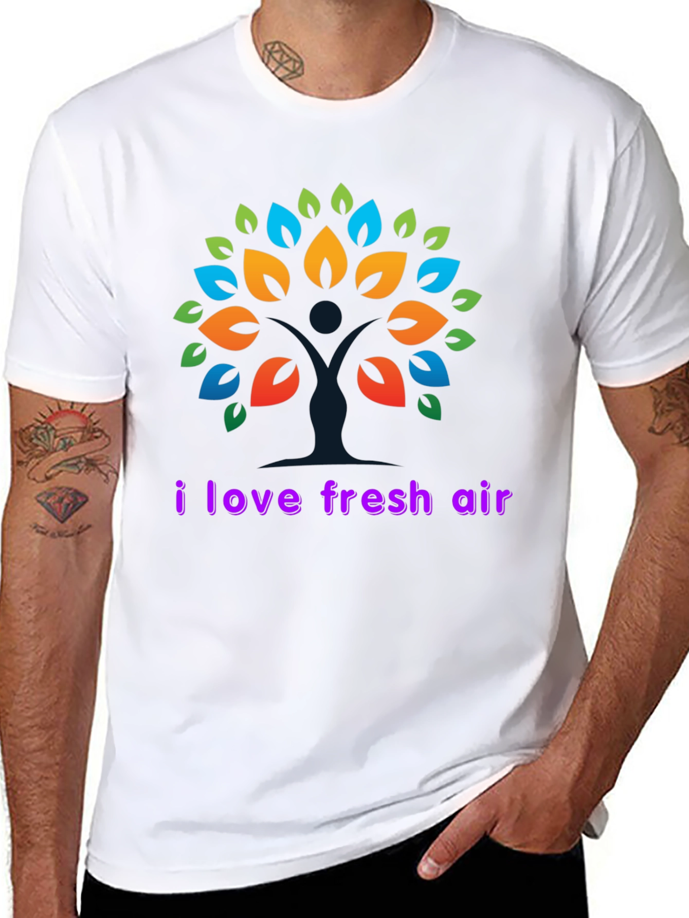 I Love Fresh Air Black T-Shirt - Tree Design