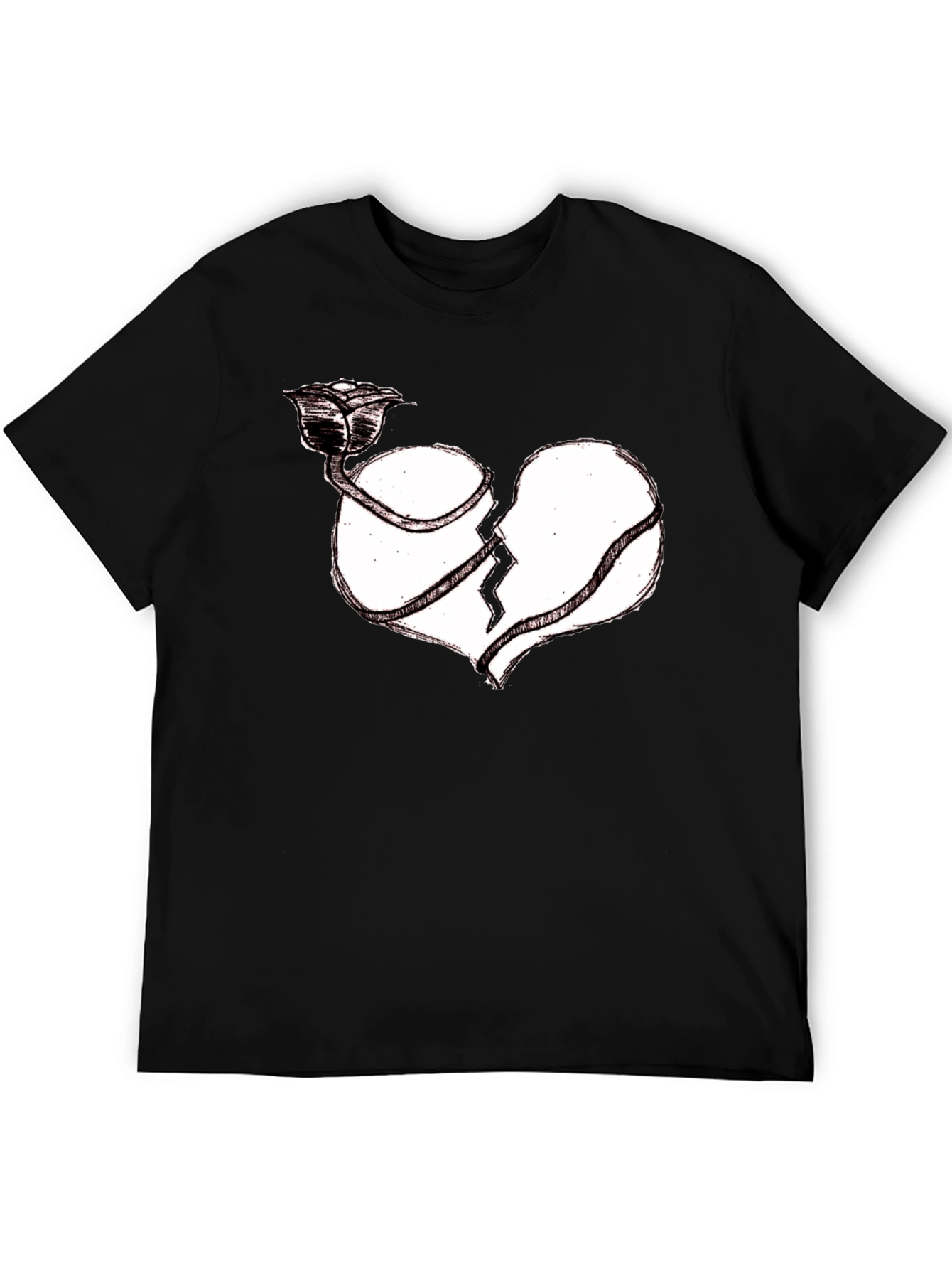 Broken Heart Rose Graphic Tee - Unisex Black Shirt
