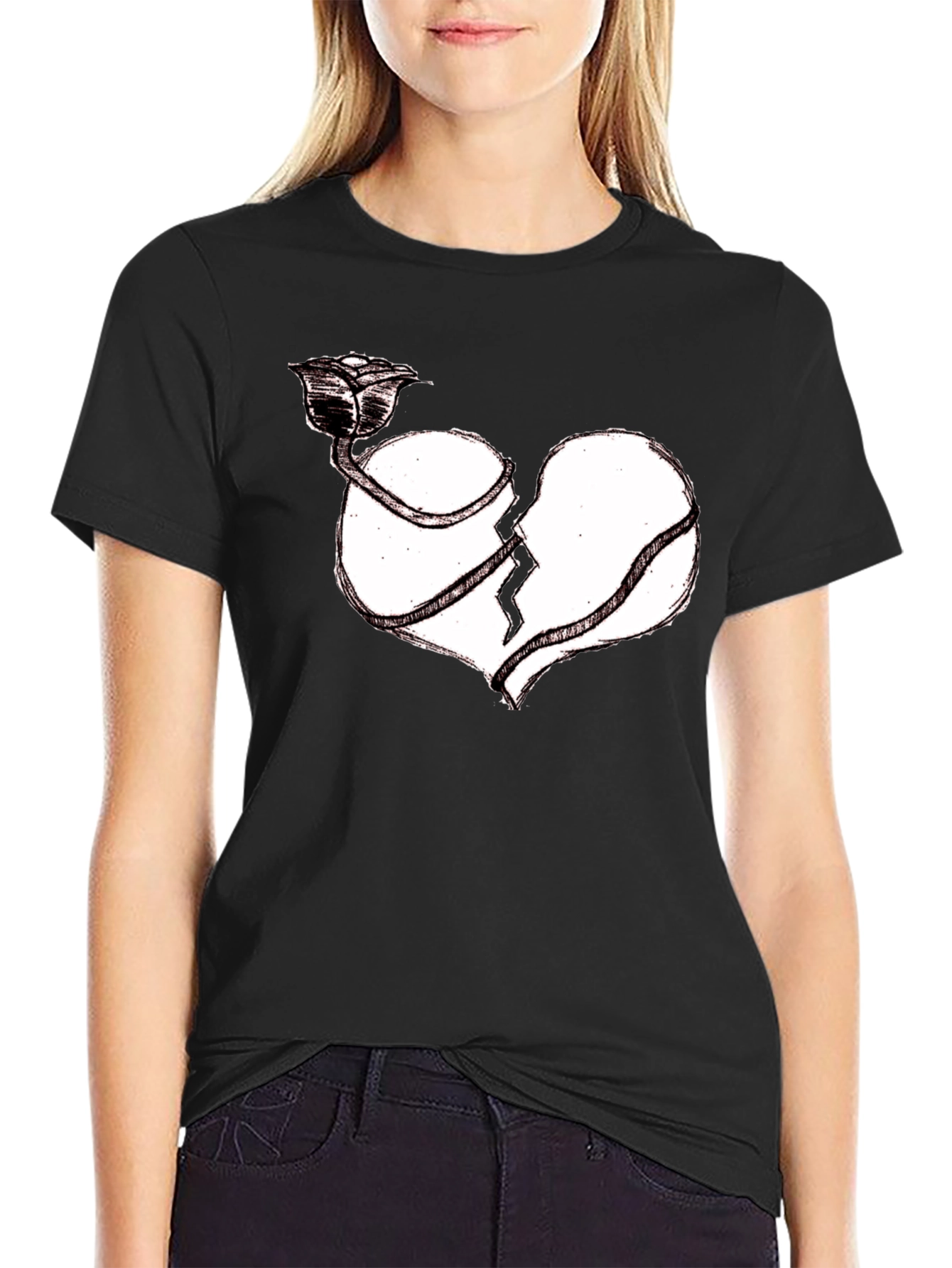 Broken Heart Rose Graphic Tee - Unisex Black Shirt