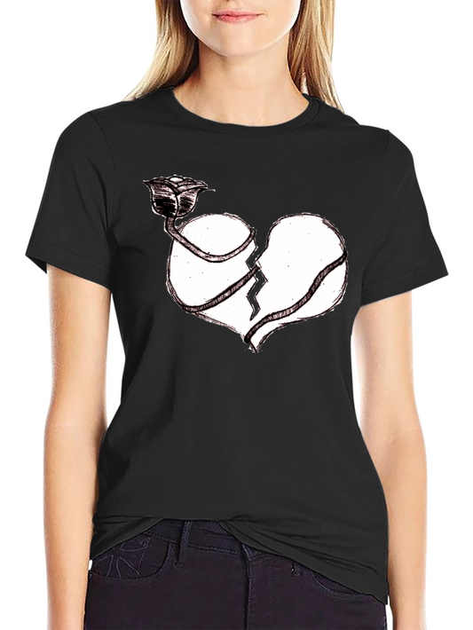 Broken Heart Rose Graphic Tee - Unisex Black Shirt