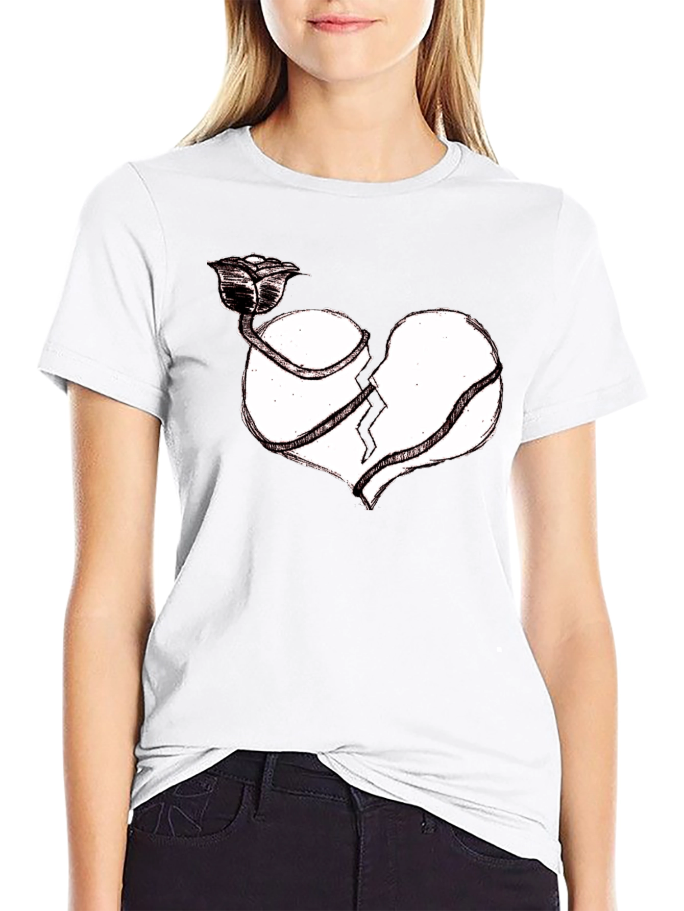Broken Heart Rose Graphic Tee - Unisex Black Shirt