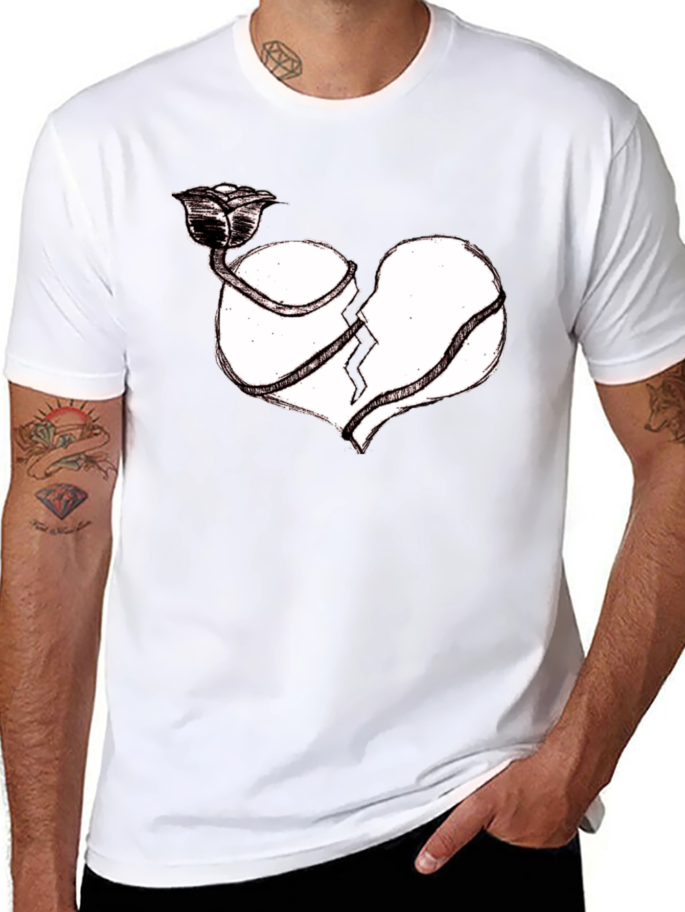 Broken Heart Rose Graphic Tee - Unisex Black Shirt