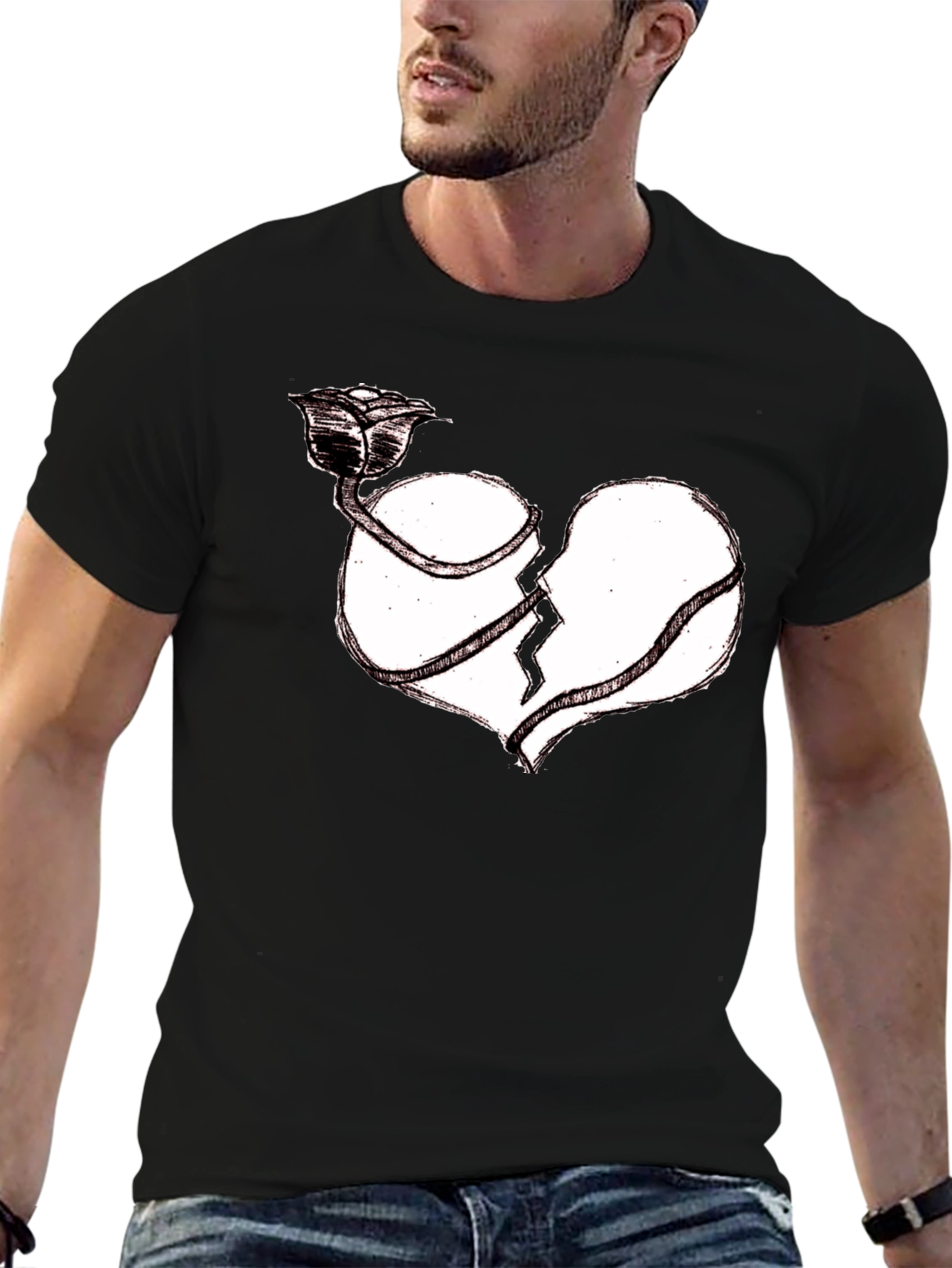 Broken Heart Rose Graphic Tee - Unisex Black Shirt