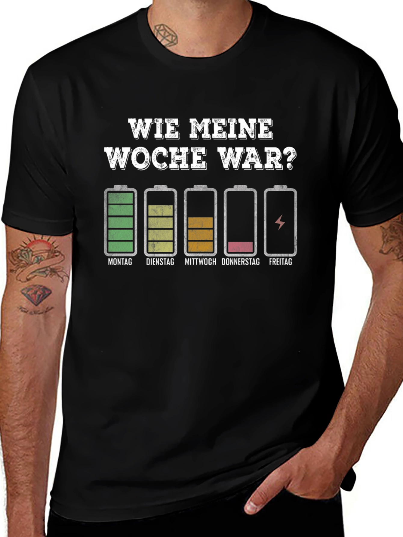 Funny Week Battery T-Shirt - German Humor Tee
