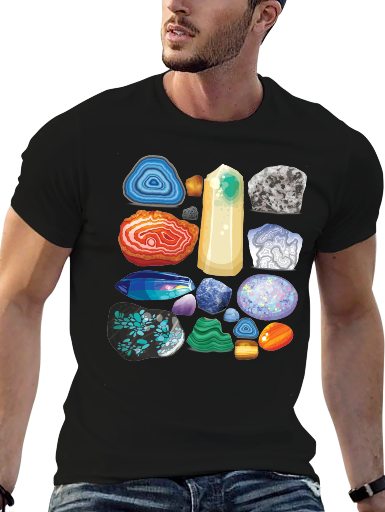 Gemstone Pattern T-Shirt - Mineral Rock Collection Tee