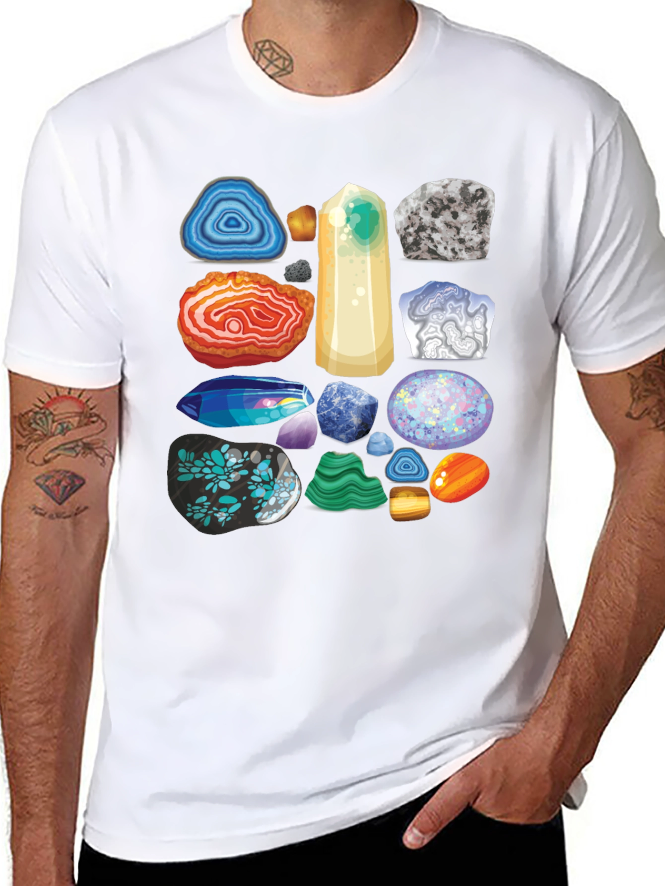 Gemstone Pattern T-Shirt - Mineral Rock Collection Tee