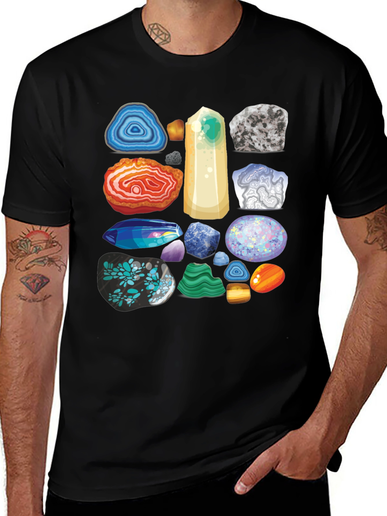 Gemstone Pattern T-Shirt - Mineral Rock Collection Tee
