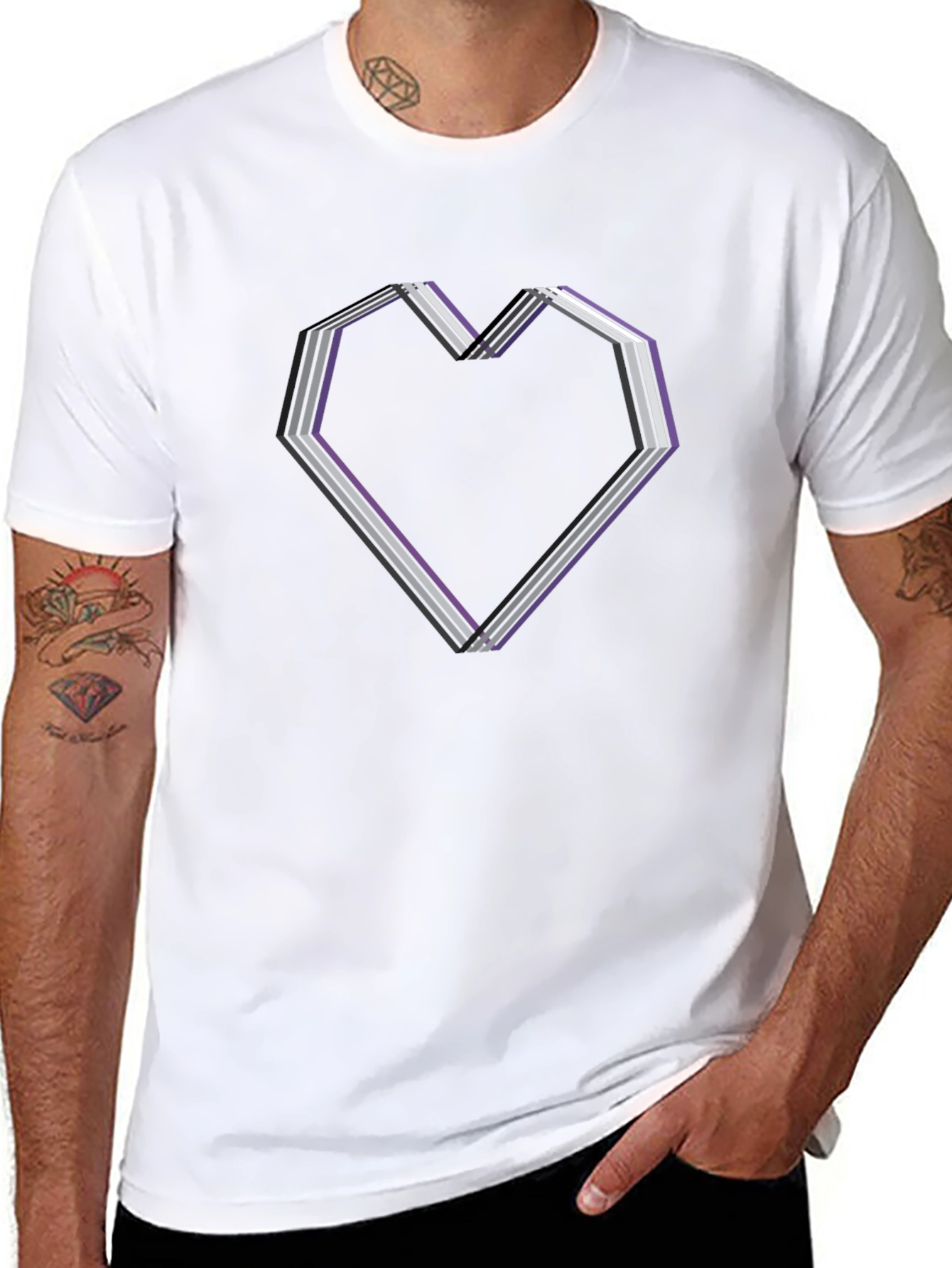 Asexual Pride Heart Graphic Tee - Black