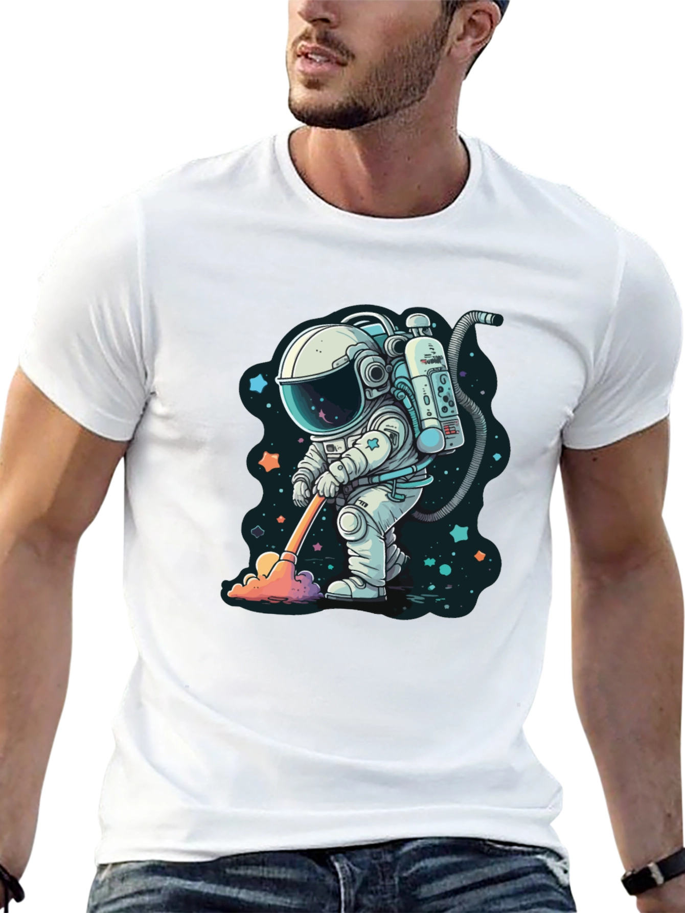 Astronaut Sweeping Stars Graphic Tee