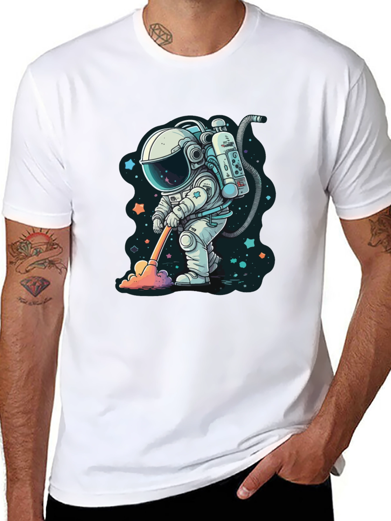 Astronaut Sweeping Stars Graphic Tee