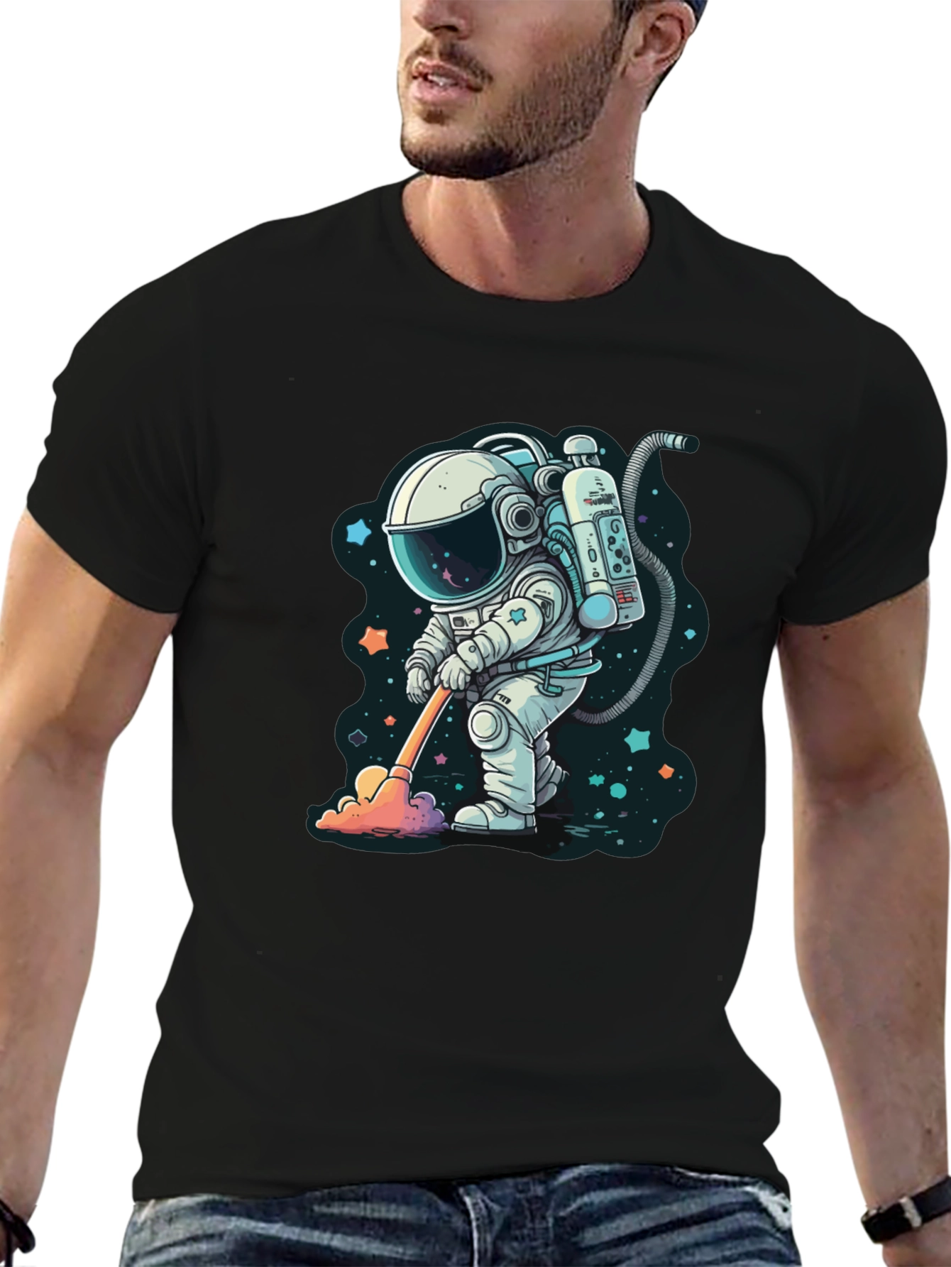 Astronaut Sweeping Stars Graphic Tee