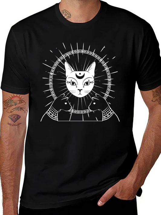 Mystic Cat Graphic Tee - Black Cotton Shirt