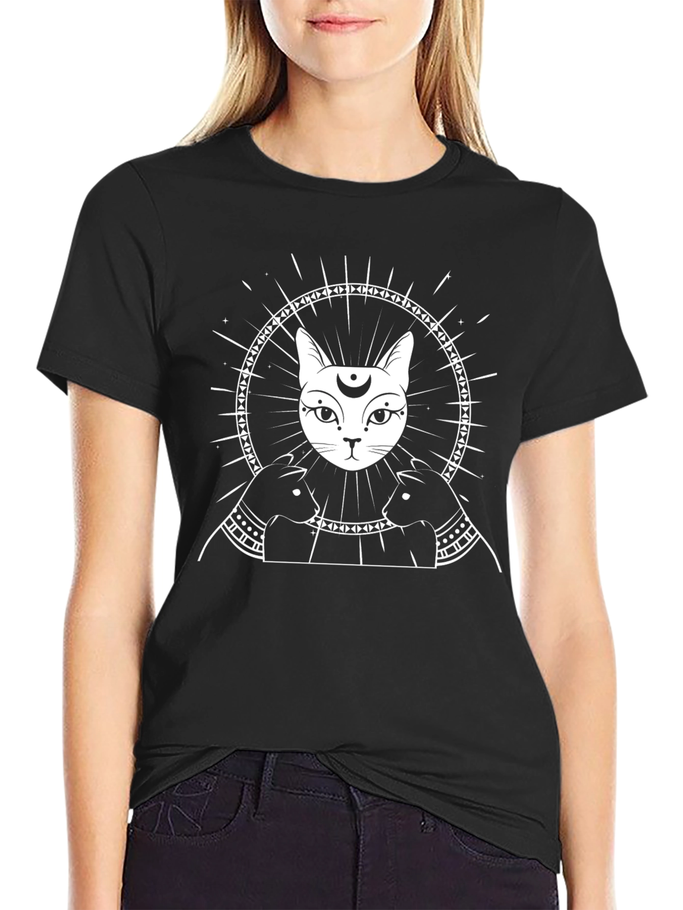 Mystic Cat Graphic Tee - Black Cotton Shirt