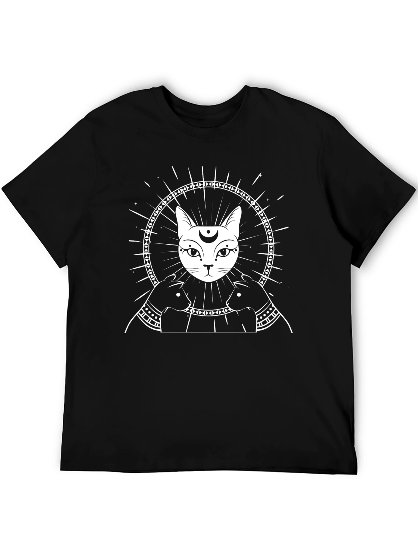 Mystic Cat Graphic Tee - Black Cotton Shirt