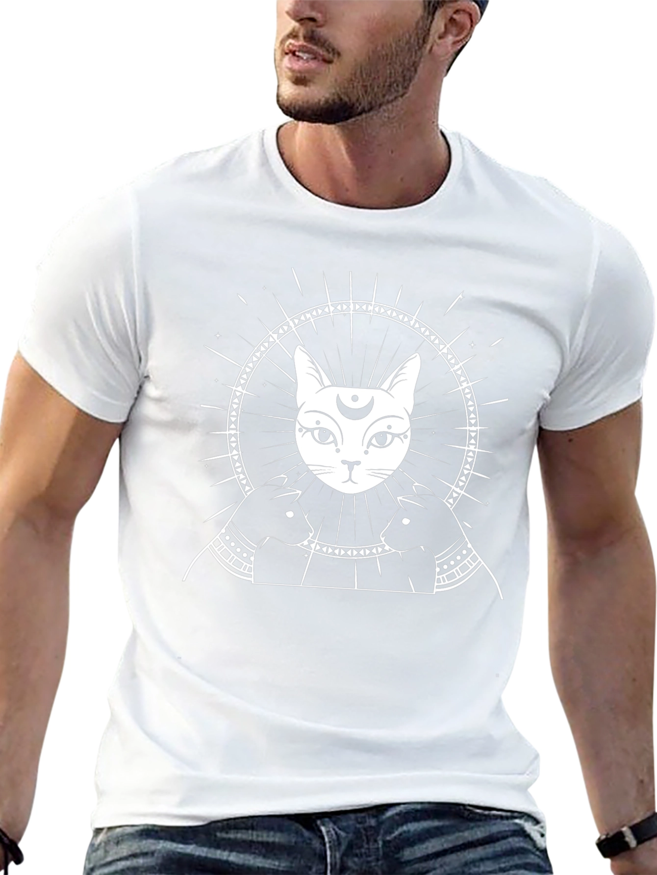 Mystic Cat Graphic Tee - Black Cotton Shirt