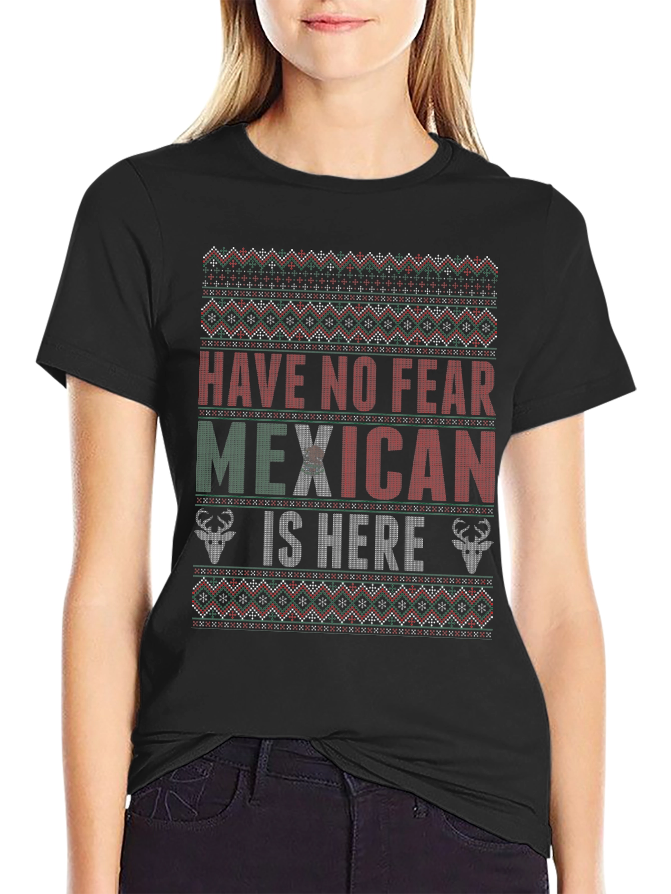 Festive Mexican Christmas Ugly Sweater Style T-Shirt