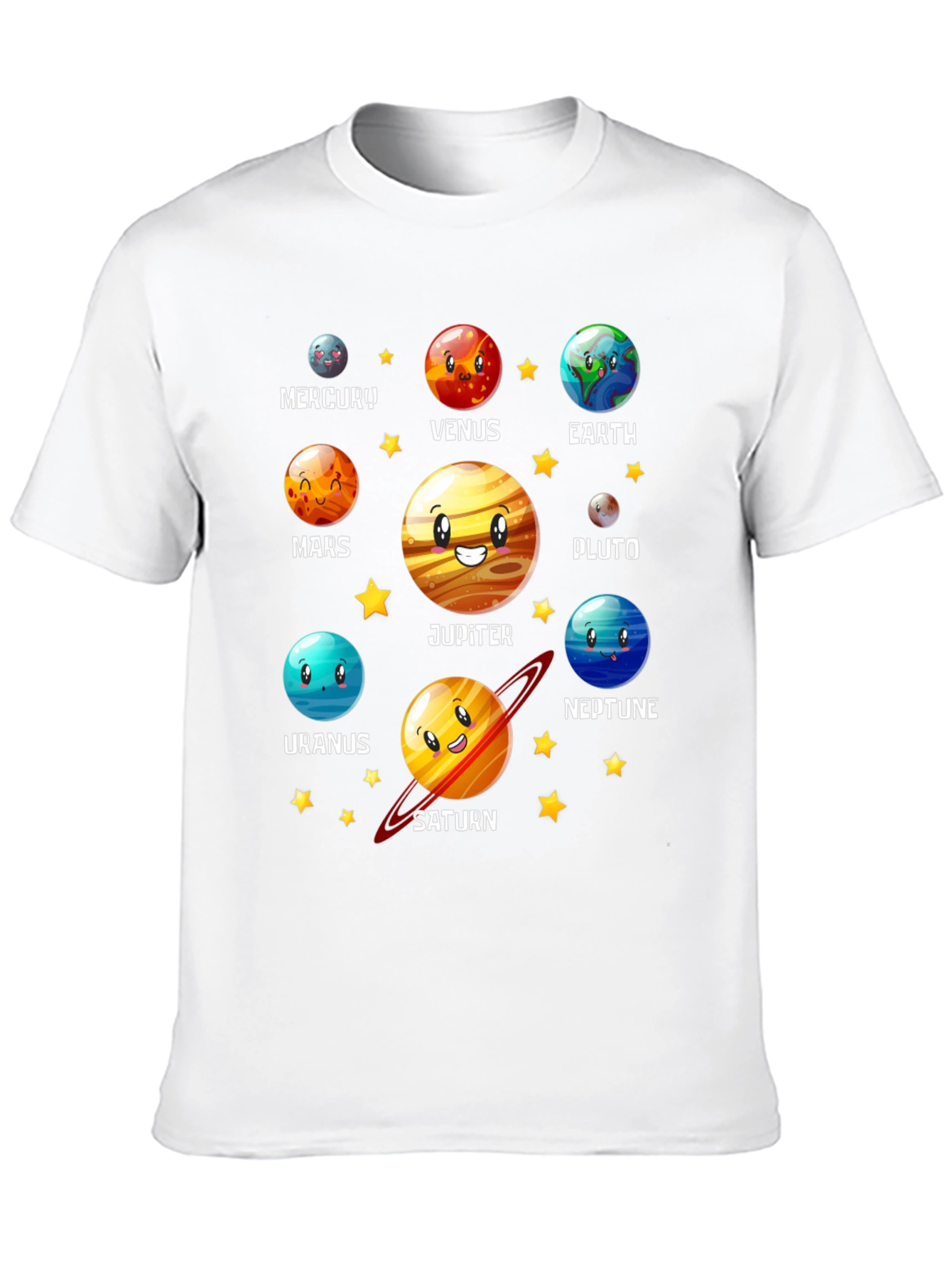 Solar System Planets Cartoon Graphic Black T-Shirt