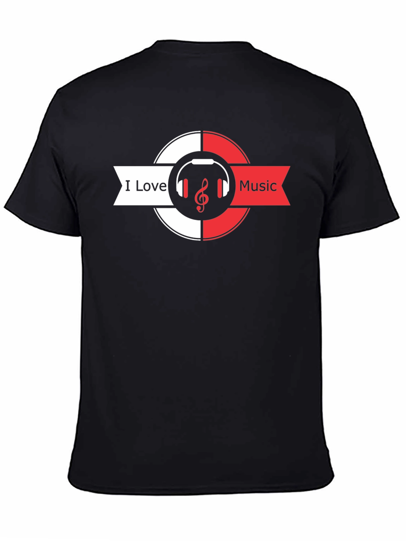 I Love Music Black T-Shirt Headphones & Treble Clef