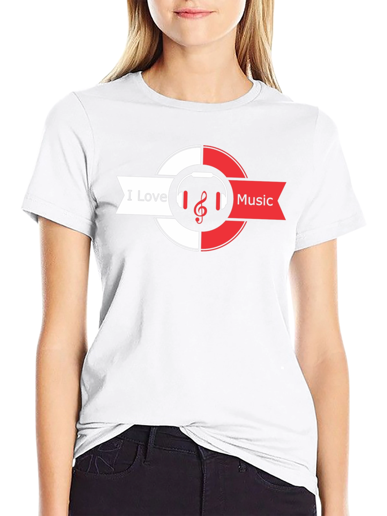I Love Music Black T-Shirt Headphones & Treble Clef
