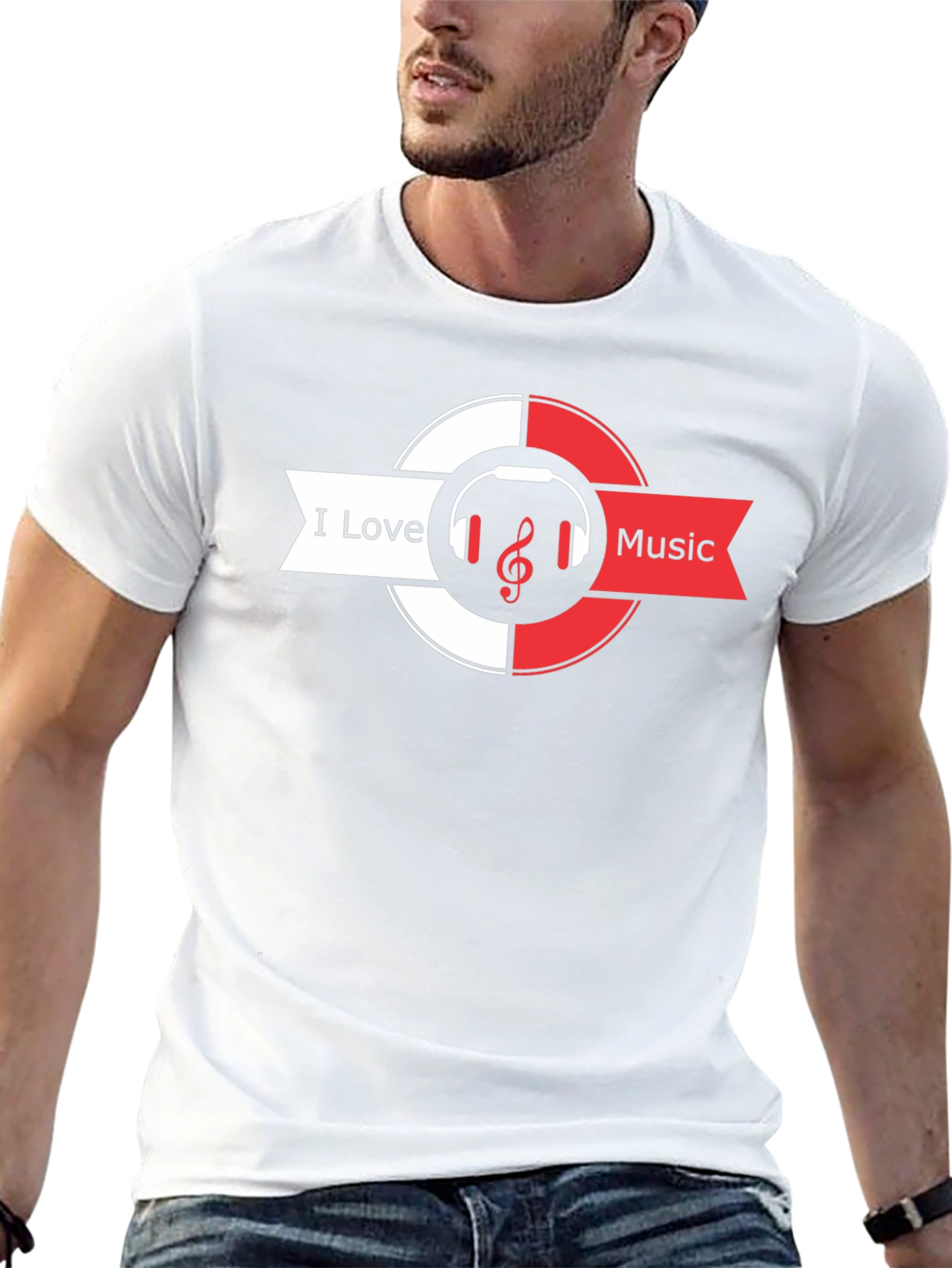 I Love Music Black T-Shirt Headphones & Treble Clef
