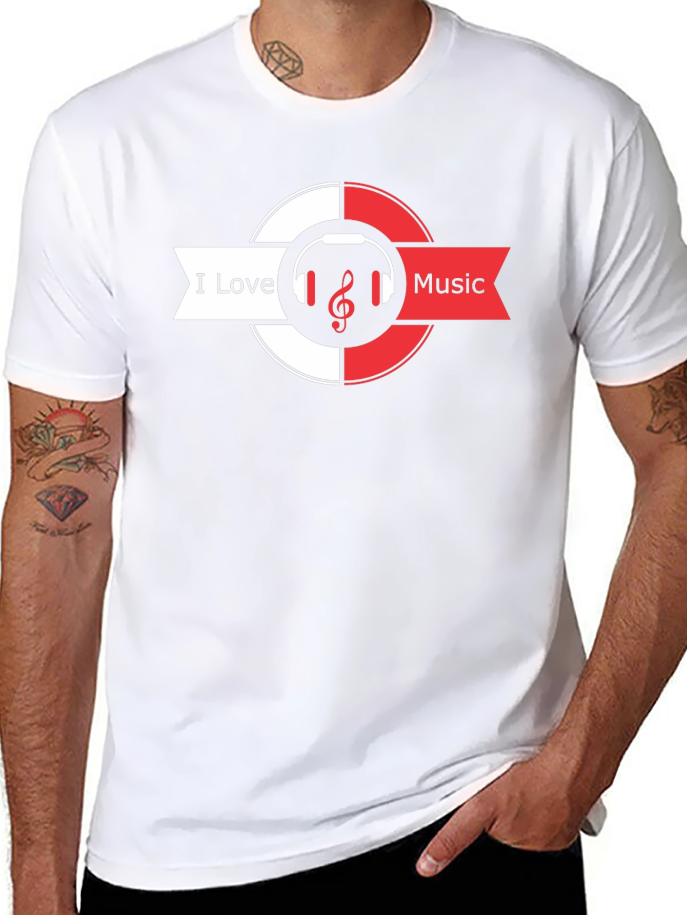 I Love Music Black T-Shirt Headphones & Treble Clef